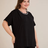 Bluza s dekoracijom od kamenčića – Crna