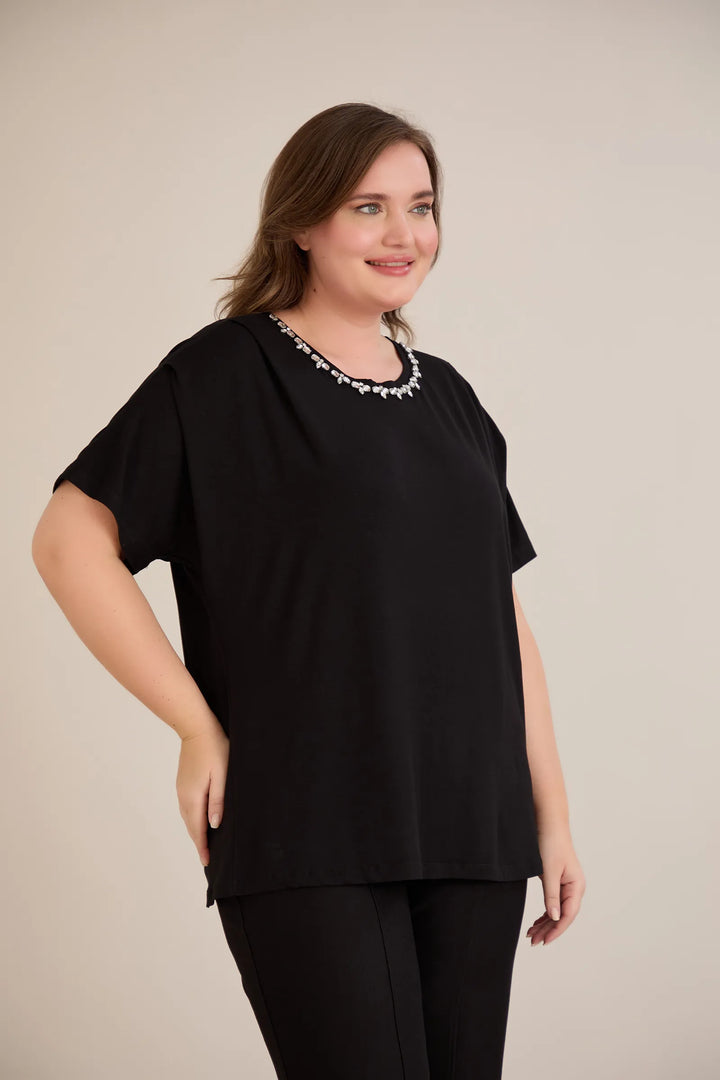 Bluza s dekoracijom od kamenčića – Crna