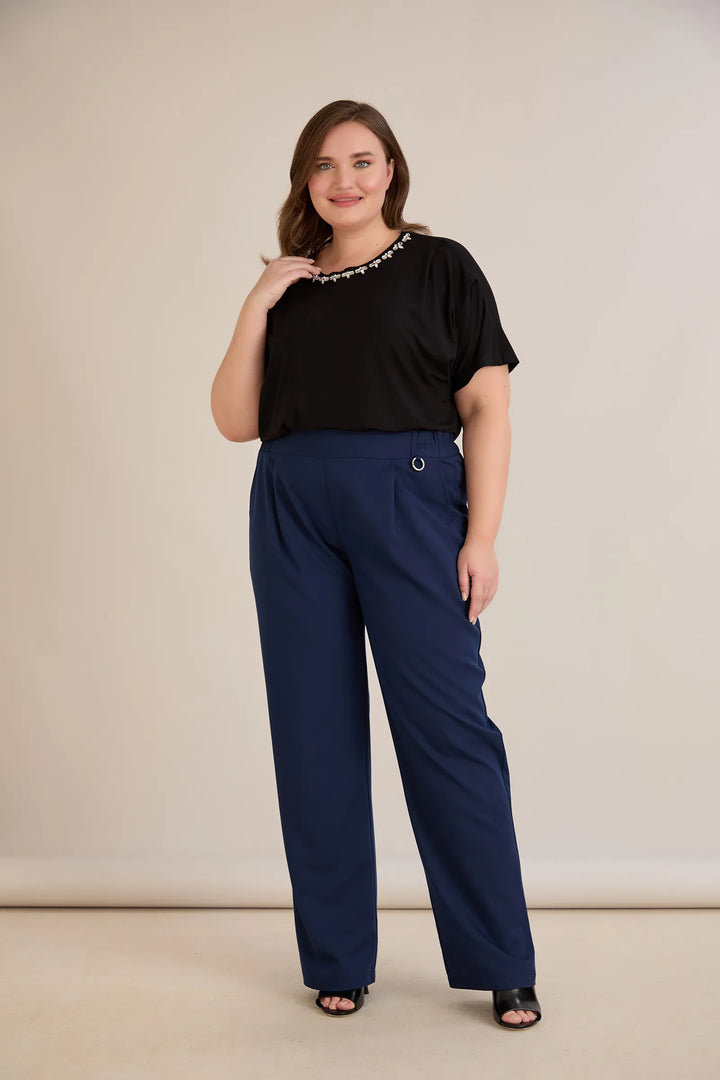 Široke ljetne elastične hlače s pamukom – plava