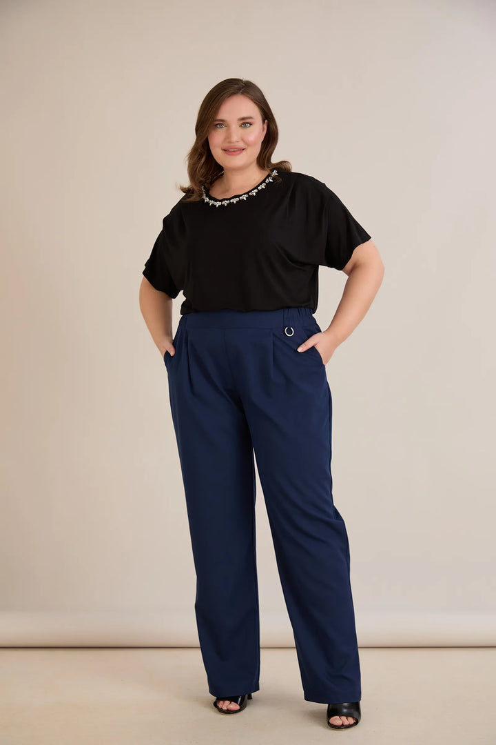 Široke ljetne elastične hlače s pamukom – plava