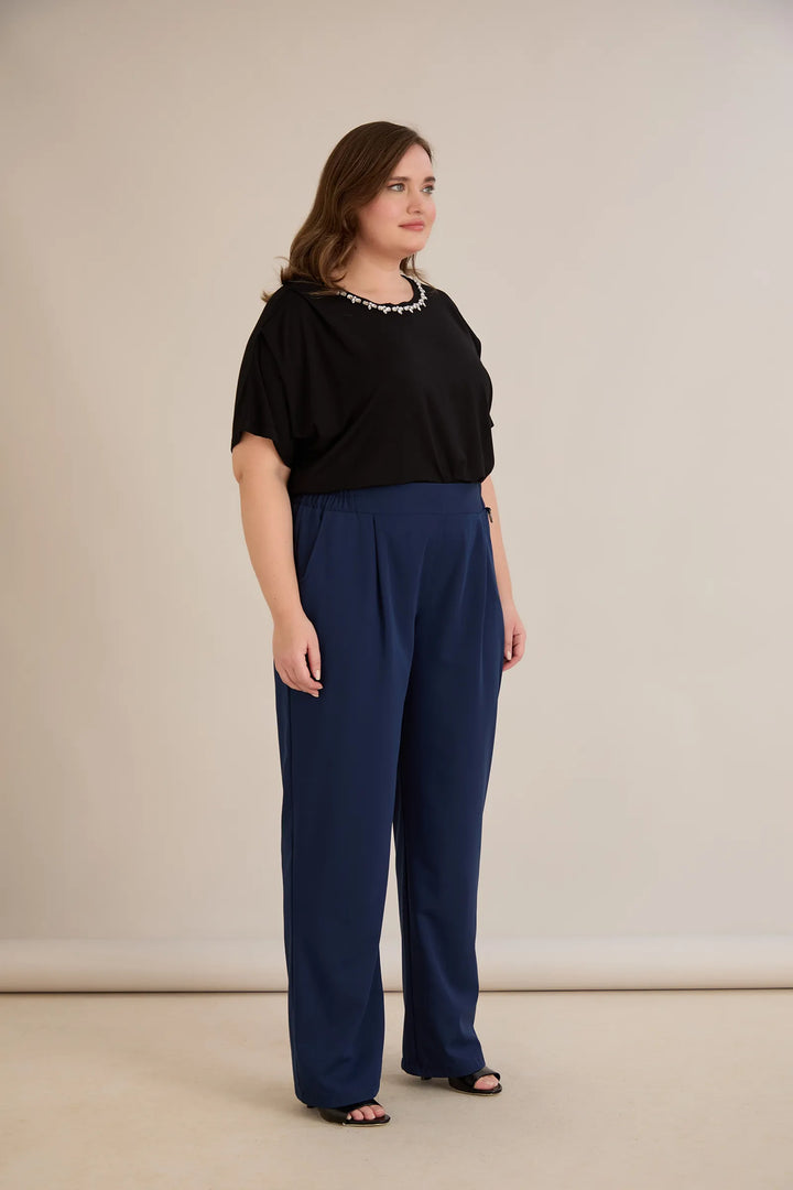 Široke ljetne elastične hlače s pamukom – plava