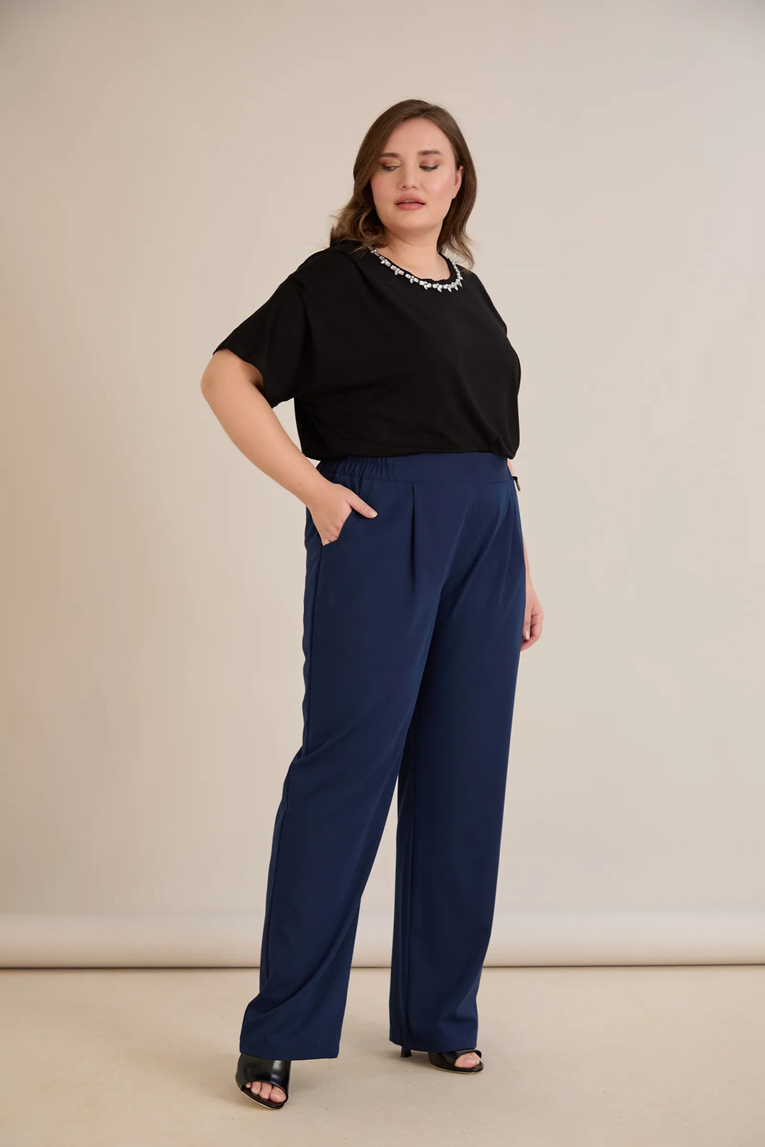 Široke ljetne elastične hlače s pamukom – plava