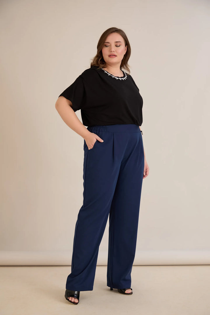 Široke ljetne elastične hlače s pamukom – plava