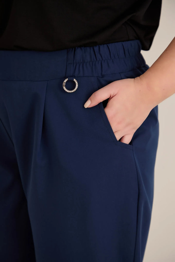 Široke ljetne elastične hlače s pamukom – plava