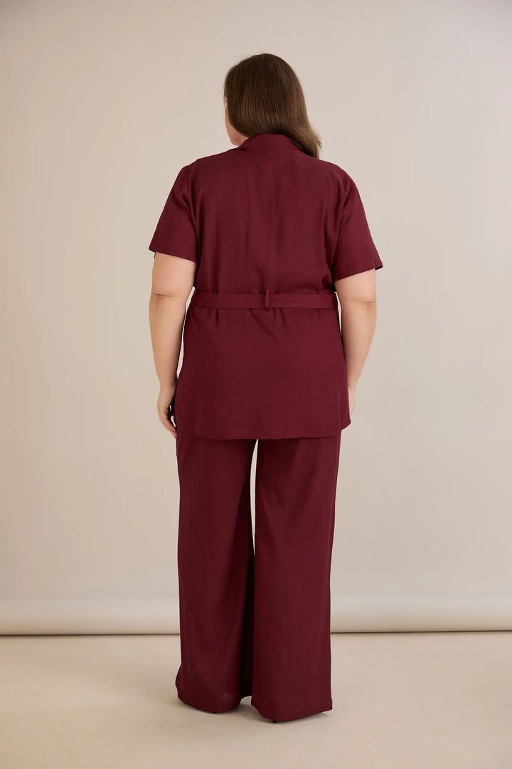 Elegantni set od dva dijela od lana i viskoze – tamna trešnja