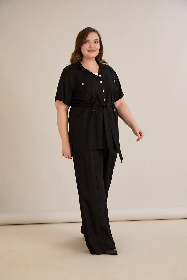 Elegantni set od dva dijela od lana i viskoze – crna