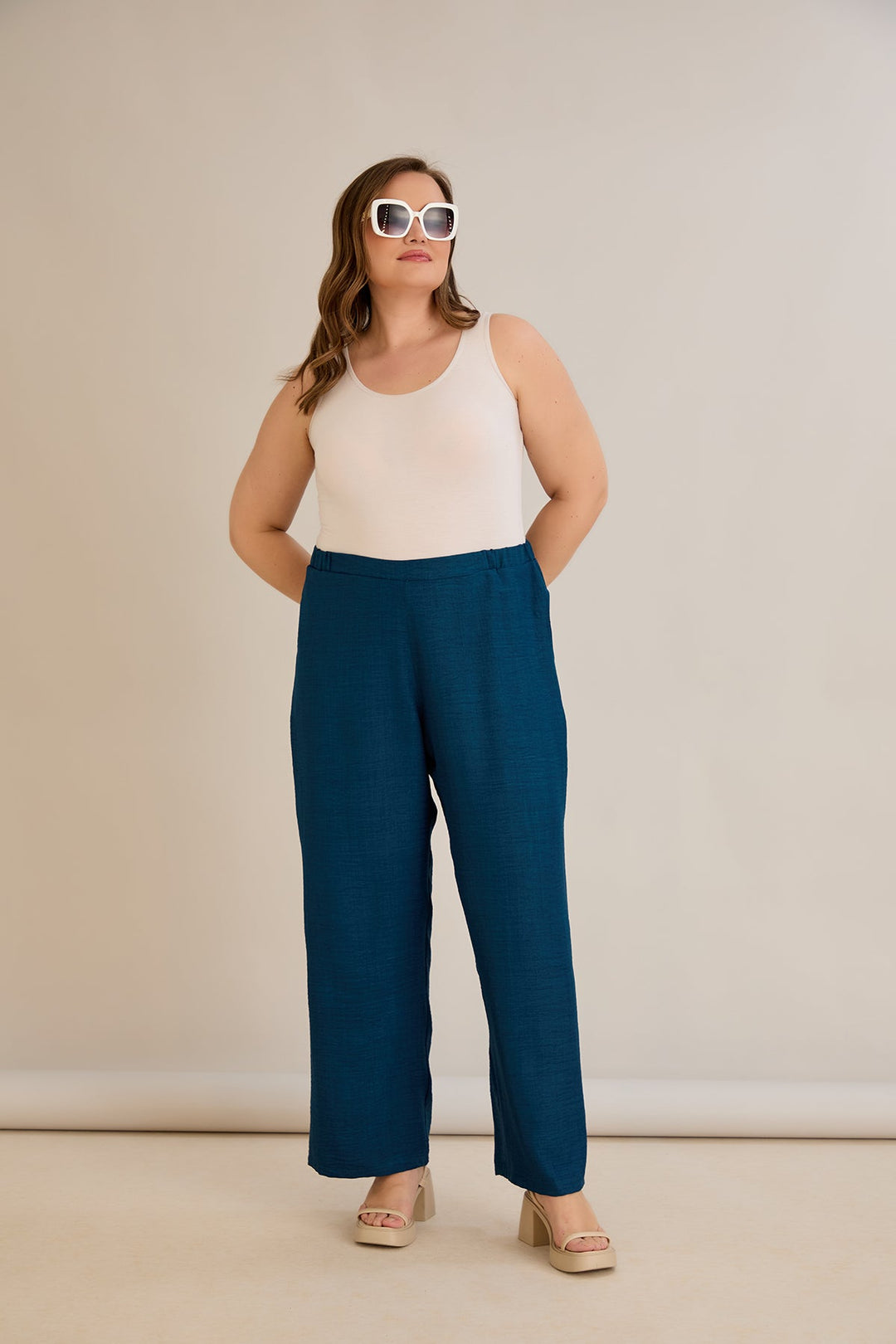 Široke ljetne hlače - petrol plava