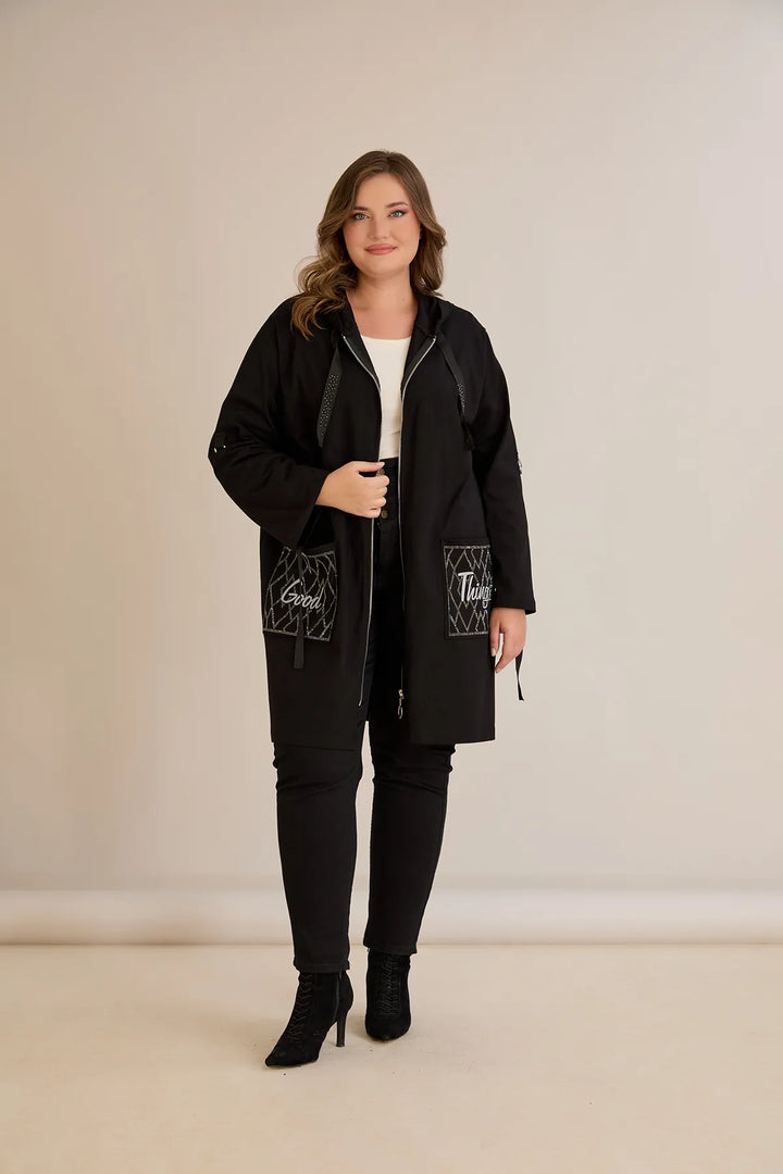 Ženski pamučni blejzer s kapuljačom i džepovima