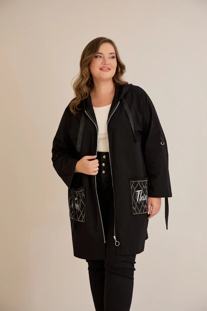 Ženski pamučni blejzer s kapuljačom i džepovima