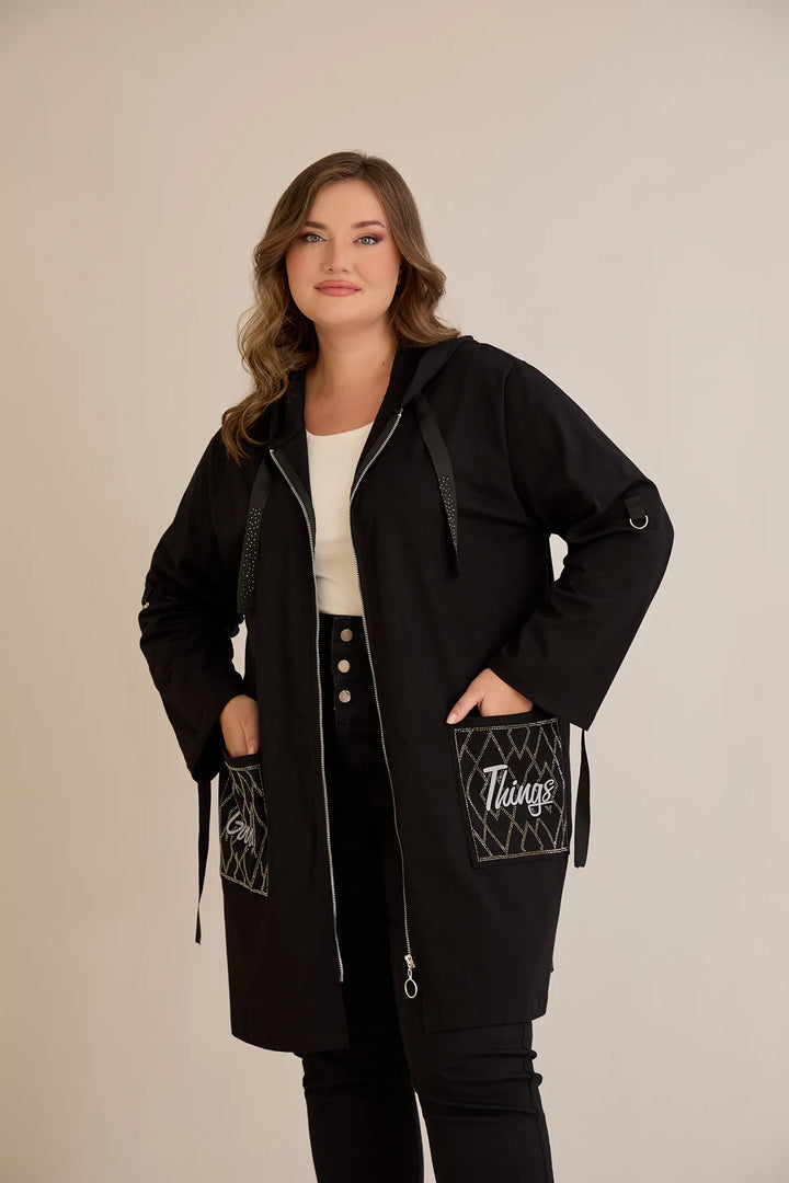 Ženski pamučni blejzer s kapuljačom i džepovima