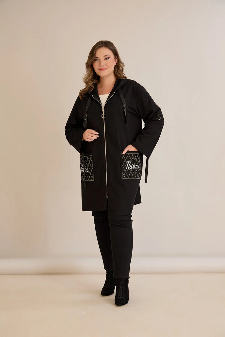 Ženski pamučni blejzer s kapuljačom i džepovima