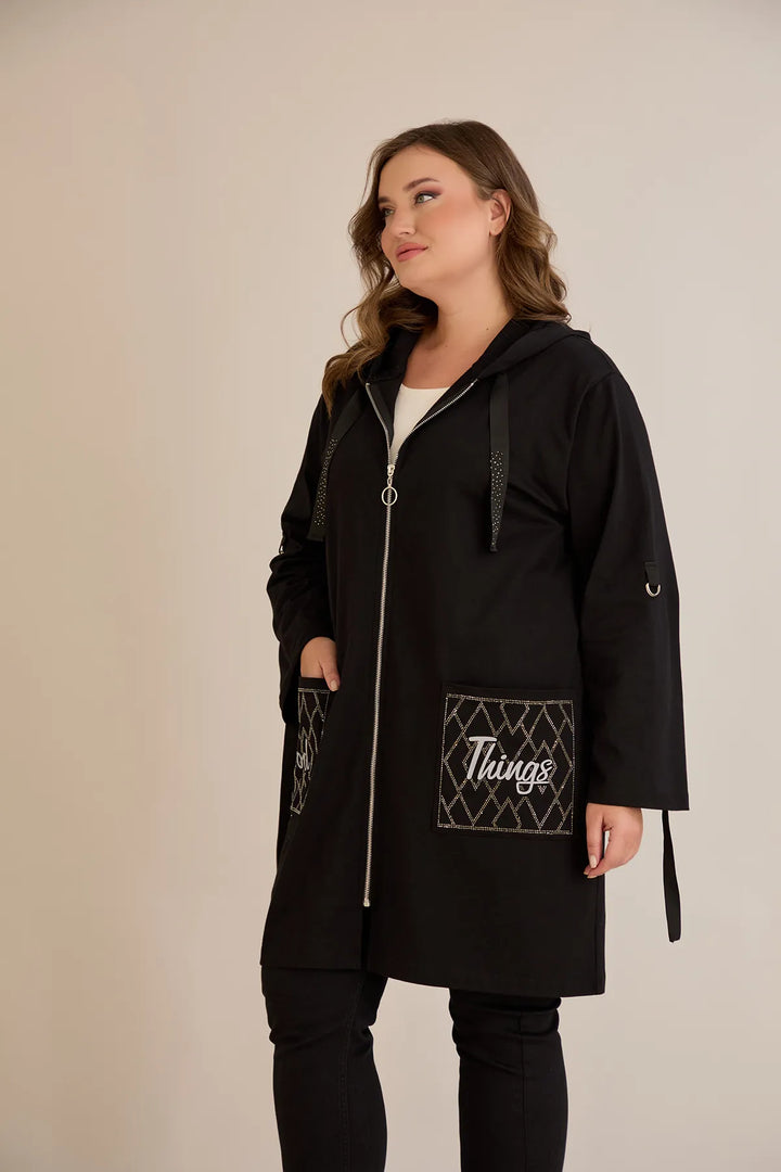 Ženski pamučni blejzer s kapuljačom i džepovima