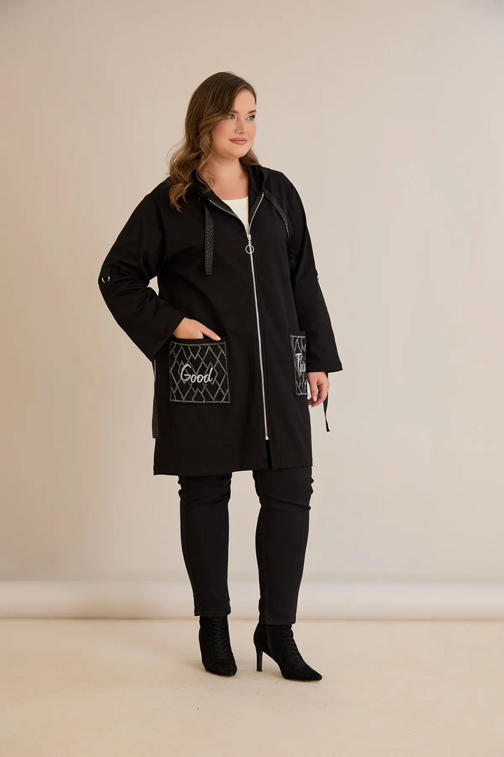 Ženski pamučni blejzer s kapuljačom i džepovima