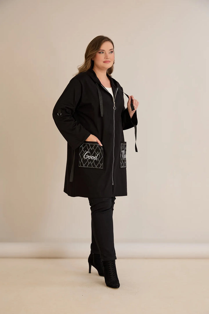 Ženski pamučni blejzer s kapuljačom i džepovima