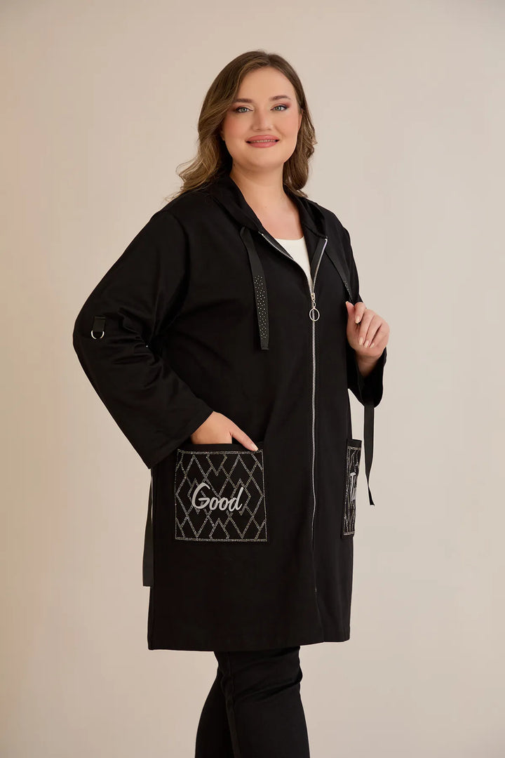 Ženski pamučni blejzer s kapuljačom i džepovima