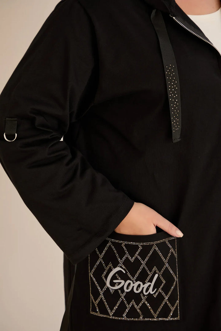 Ženski pamučni blejzer s kapuljačom i džepovima