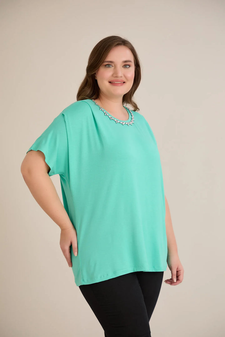 Bluza s dekoracijom od kamenčića - akva