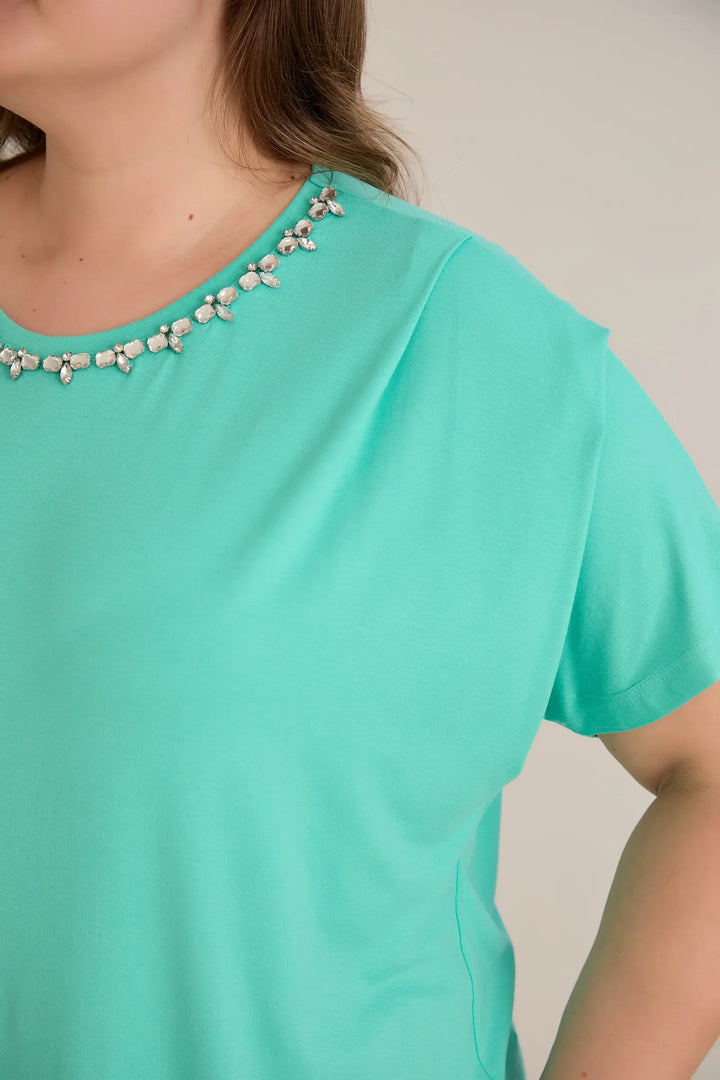 Bluza s dekoracijom od kamenčića - akva