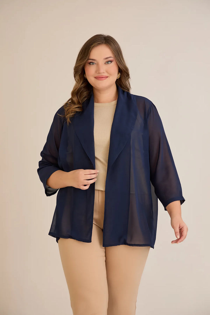 Praznična pelerina od šifona u tamno plavoj boji