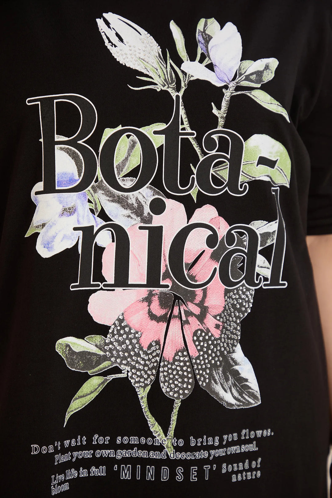 Pamučna majica s Botanical printom i ukrasnim kamenčićima