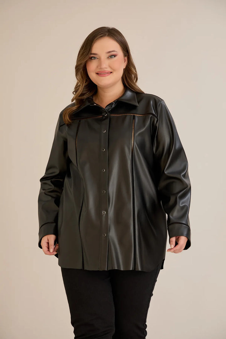 Stilska kožna košulja s dekorativnim šavovima
