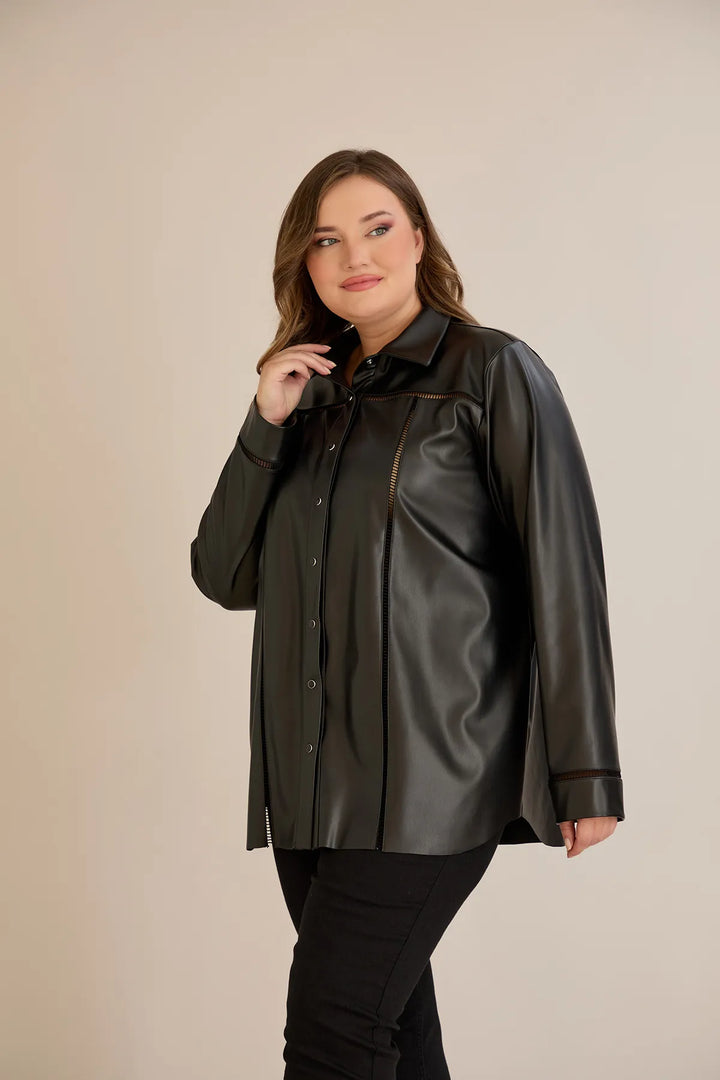 Stilska kožna košulja s dekorativnim šavovima