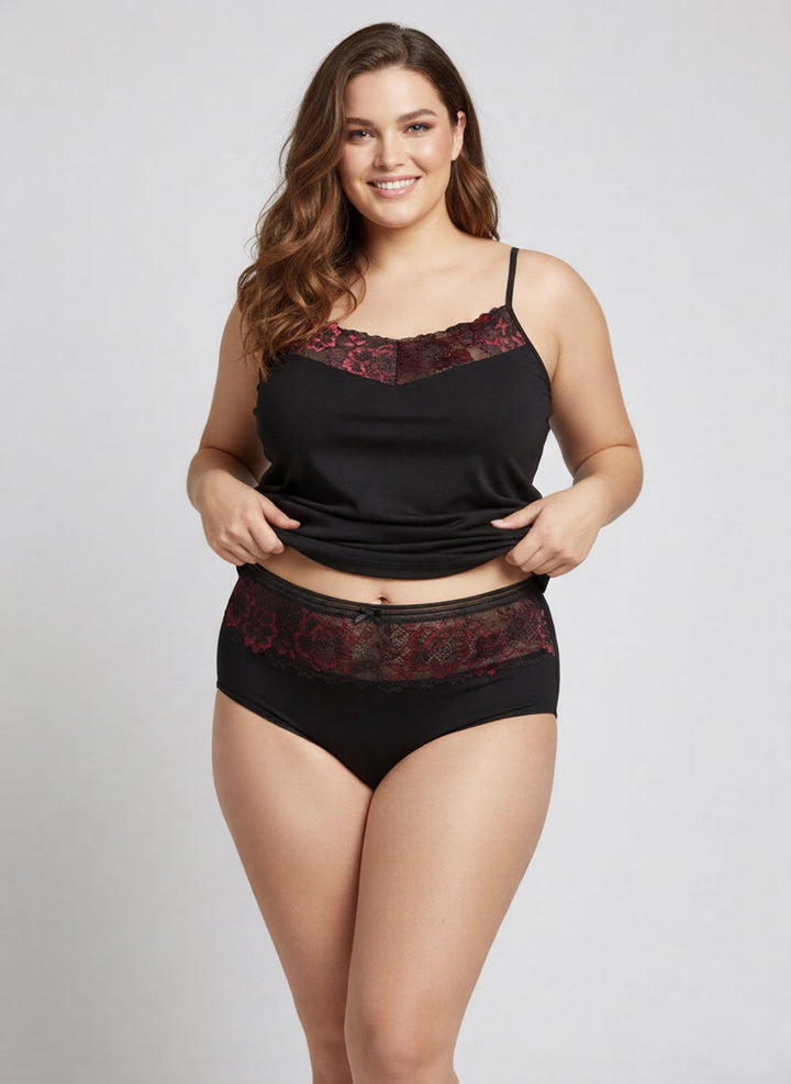 Pamučna potkošulja sa čipkom i crvenim akcentom