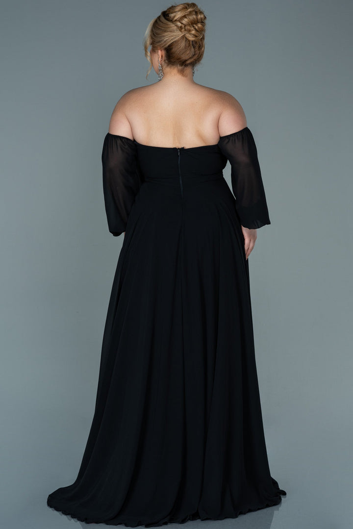 Duga haljina od šifona s lađa izrezom - crna N2597 - Moja trgovina