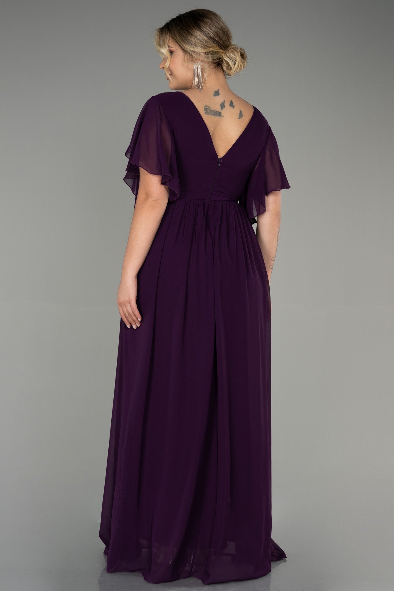 Embrace Me Neck Long svečana haljina od šifona - tamnoljubičasta N3276 - Moja trgovina
