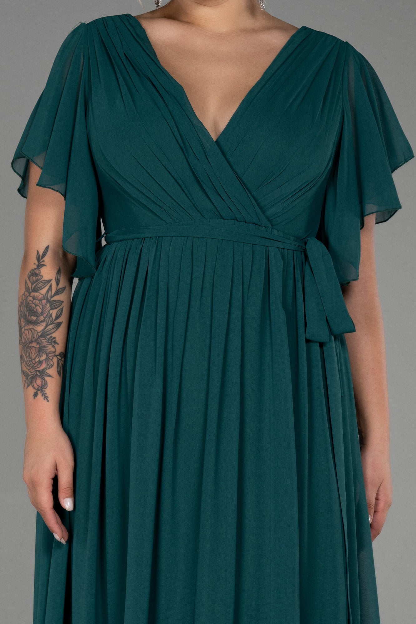 Embrace Me Neck Duga vjenčanica od šifona - smaragdno zelena N3276 - My Store