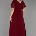 Duga vjenčanica od šifona s vezom - bordo N2308 - My Store