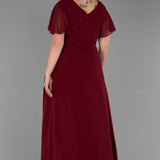 Duga vjenčanica od šifona s vezom - bordo N2308 - My Store