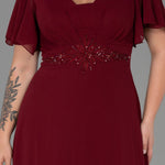 Duga vjenčanica od šifona s vezom - bordo N2308 - My Store