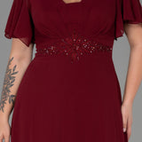 Duga vjenčanica od šifona s vezom - bordo N2308 - My Store