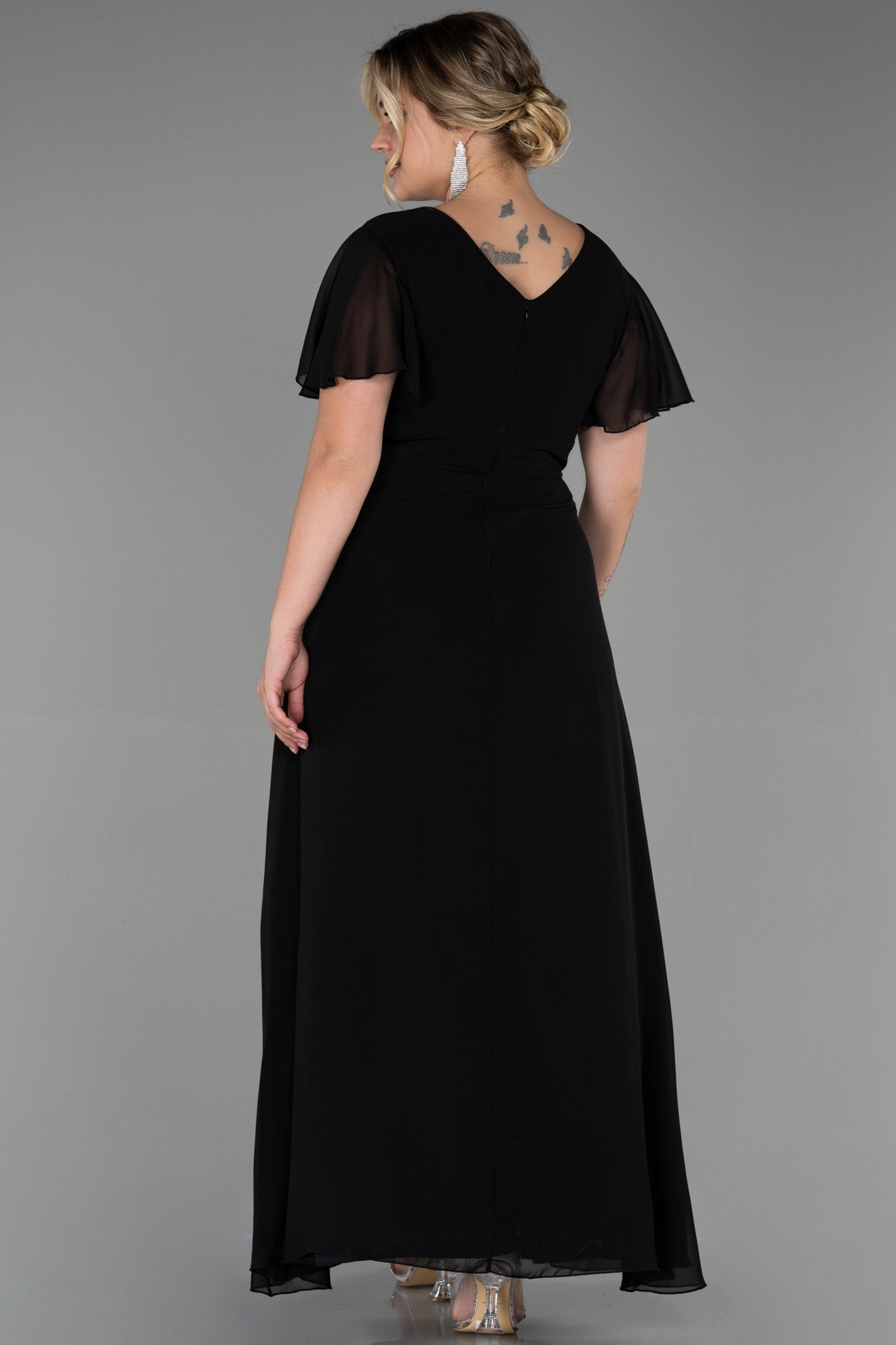 Duga vjenčanica od šifona s vezom - crna N2308 - My Store