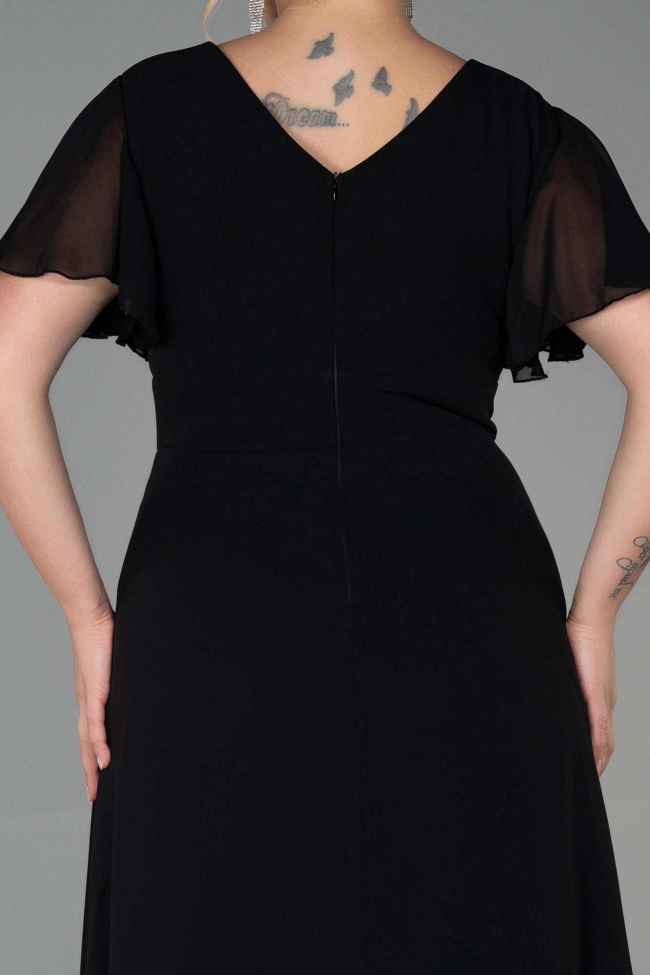 Duga vjenčanica od šifona s vezom - crna N2308 - My Store