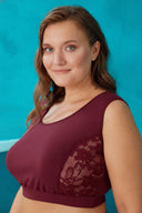 Grudnjak bez žica sa širokim naramenicama i nježnom čipkom bordo