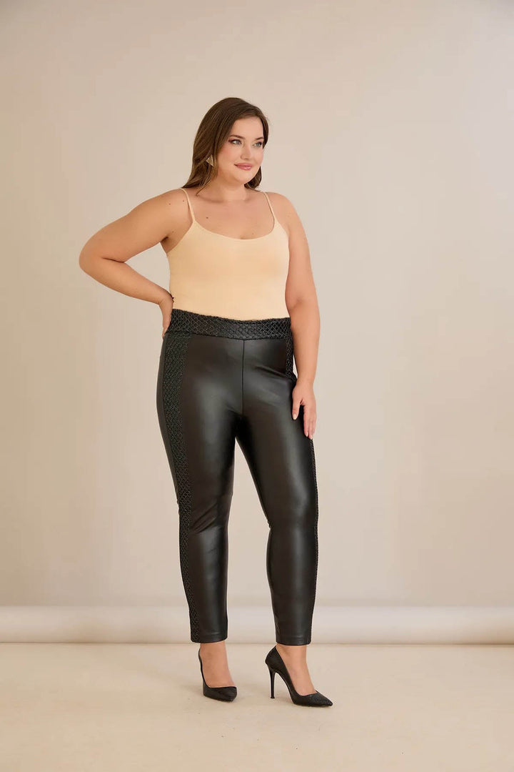 Kožne podstavljene tajice s efektivnom mrežom i visokim strukom