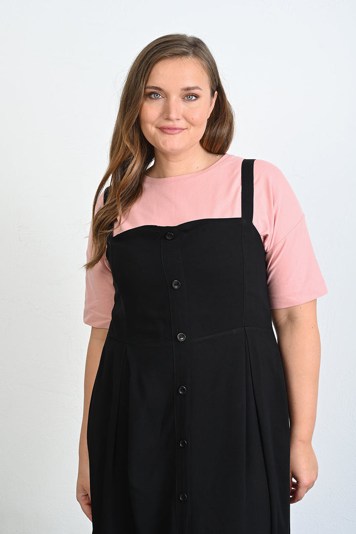 Duga haljina od viskoze s ukrasnim gumbima - Crna