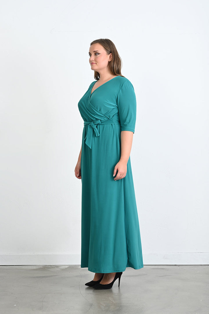 Duga haljina s V izrezom - Morsko zelena