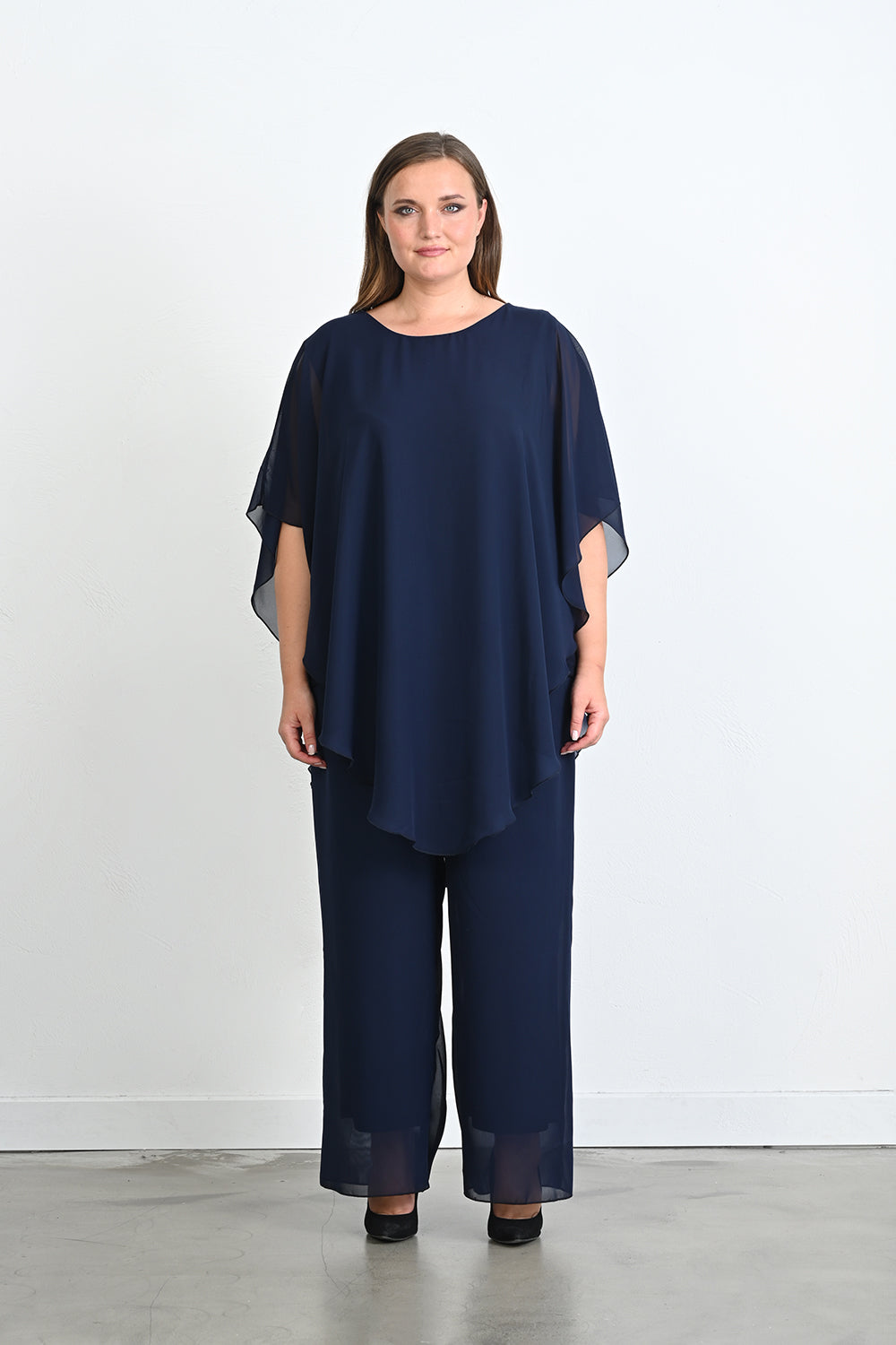 Elegantan 2-dijelni set od šifona - Tamnoplavi