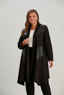 Dugi kardigan s eko-kožnim detaljima - Čokolada