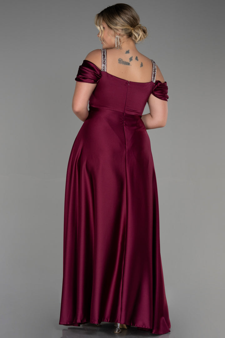 Dugačka svečana haljina s naglašenim kamenom - Šljiva N3277