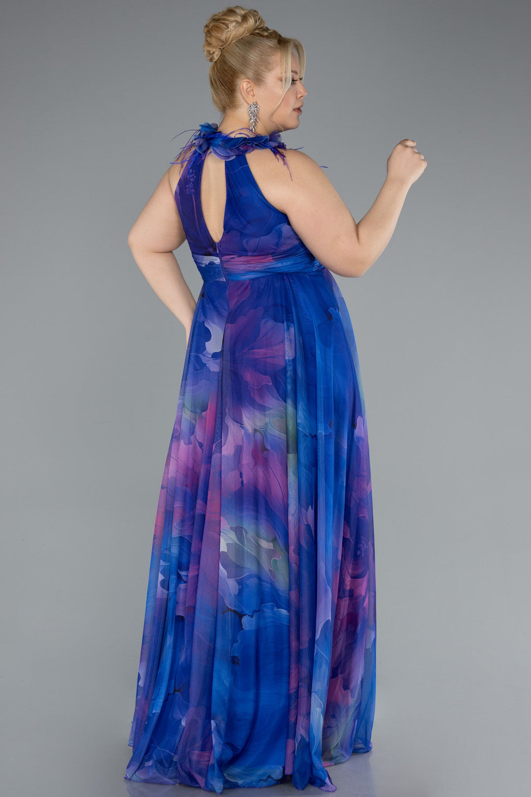 Duga svečana haljina od šifona s printom - Lila