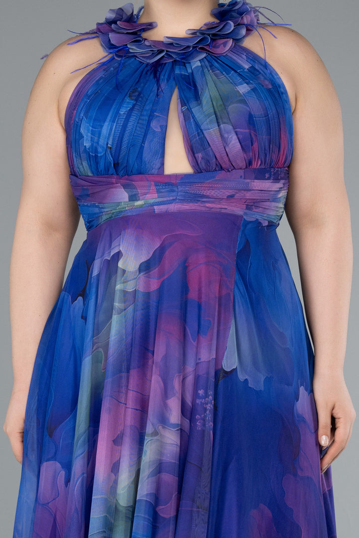 Duga svečana haljina od šifona s printom - Lila