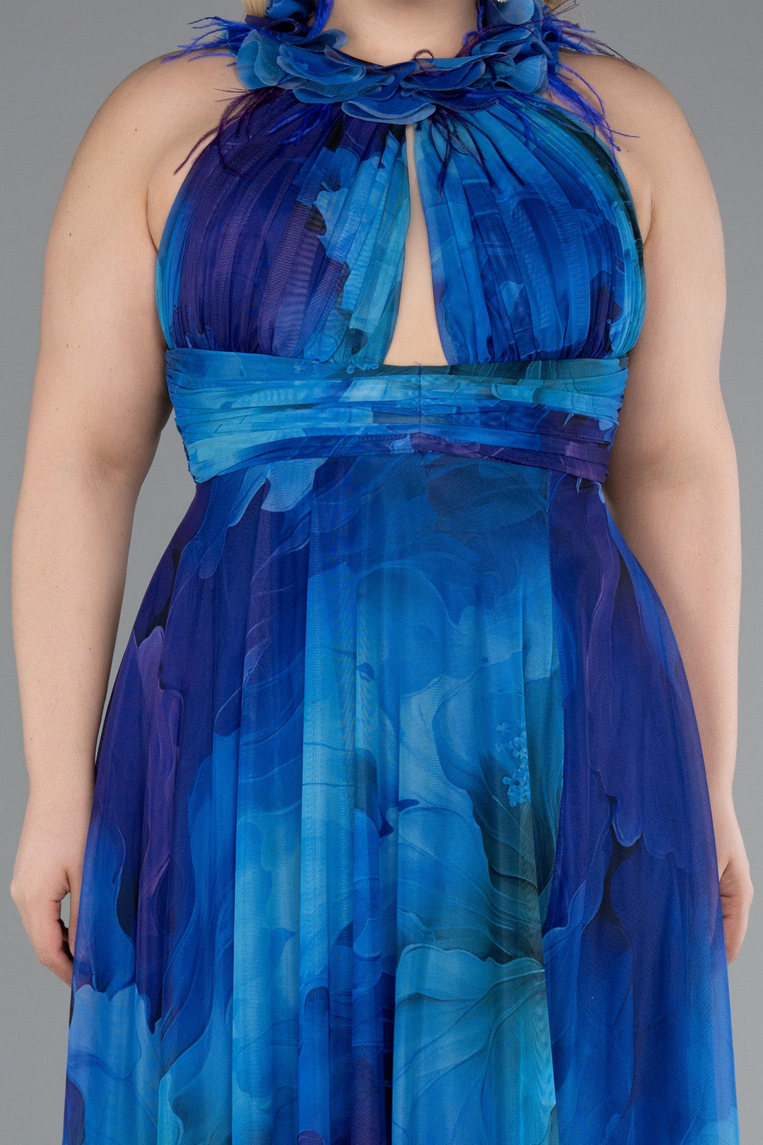 Duga svečana haljina od šifona s printom – Plavo/Ljubičasta