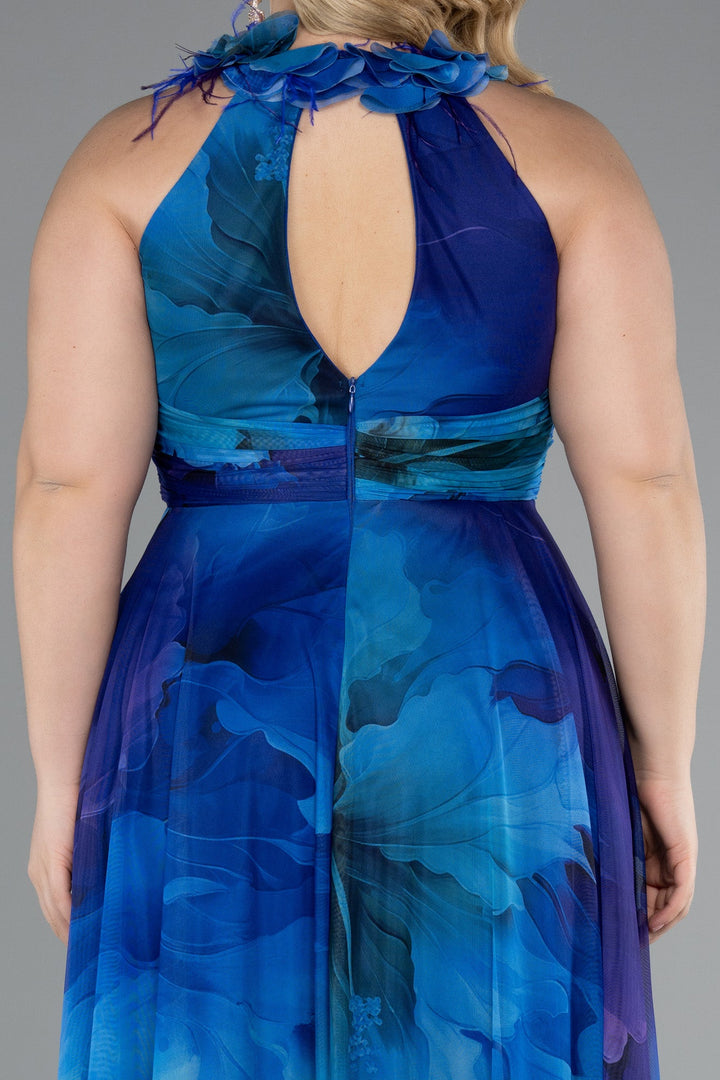 Duga svečana haljina od šifona s printom – Plavo/Ljubičasta