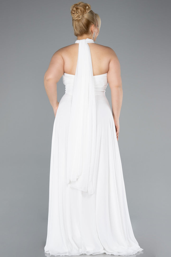 Duga svečana haljina od šifona u ecru boji