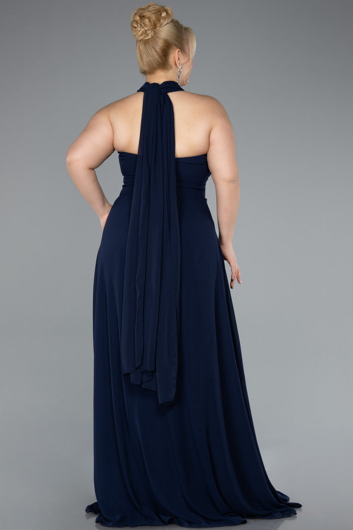 Duga svečana haljina od šifona u tamno plavoj boji