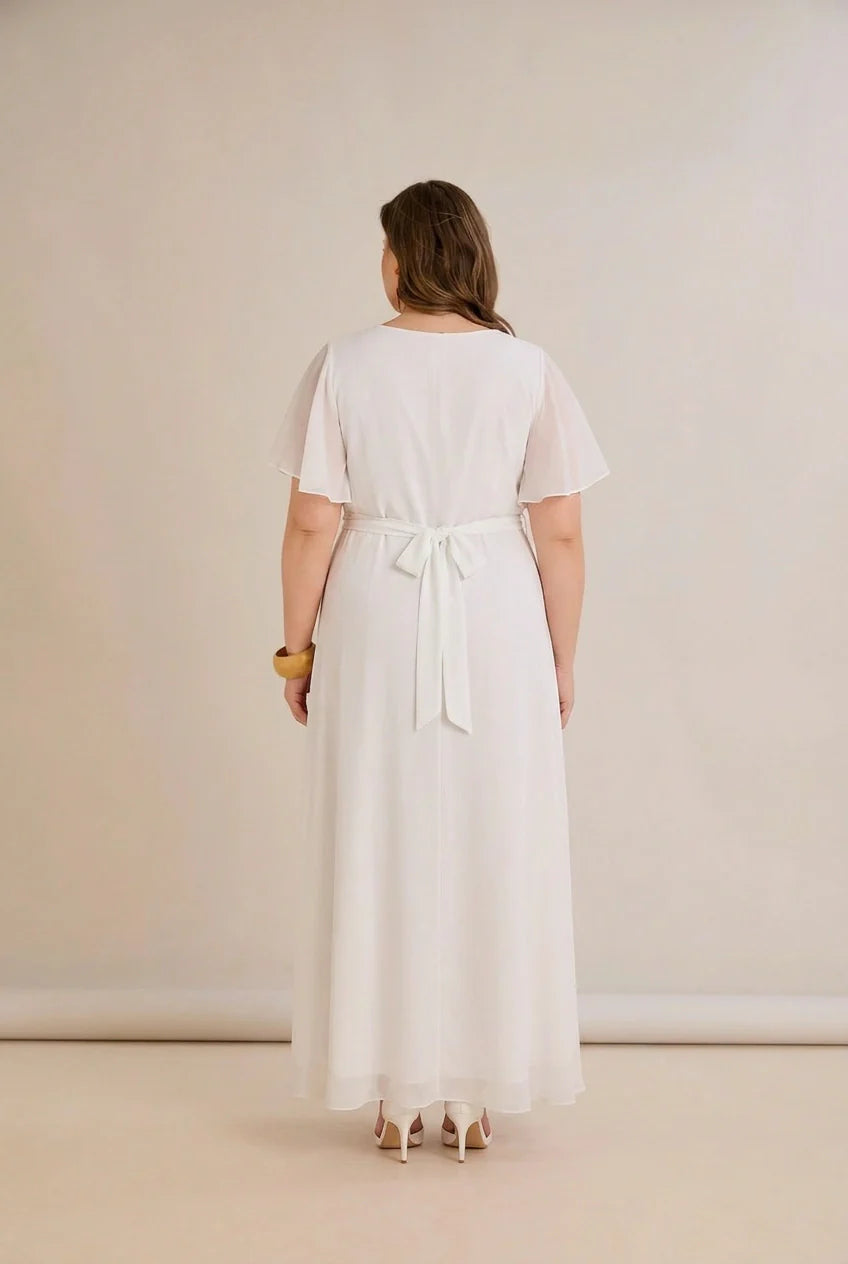 Plus size duga svečana haljina od šifona s pojasom